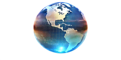 Digital globe representation with colorful design and data patterns, cut out transparent png