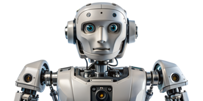 Advanced humanoid robot with expressive features and futuristic design, cut out transparent png