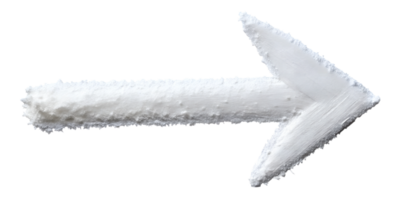 White arrow pointing right with textured surface on a plain background, cut out transparent png
