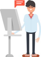 Nerd Boy Character Working on Computer png