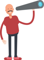 Bald Man Character Using Binoculars png