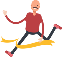 Bald Man Character Running at Finish Line png
