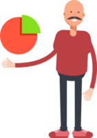 Bald Man Character Holding Pie Chart png