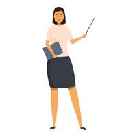 Smiling businesswoman holding folder and pointing with stick during presentation vector