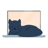 Black cat resting on laptop keyboard enjoying break time vector