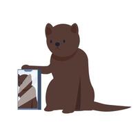 Brown cat showing smartphone with his photo on screen, funny pet using mobile device vector