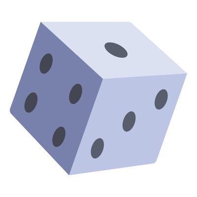 Blue dice falling showing three random sides