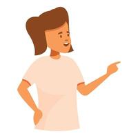Young woman pointing aside and explaining something vector