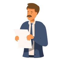Smiling businessman in tie holding and reading a document or contract vector