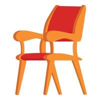 Orange wooden chair with red upholstery standing on white background vector