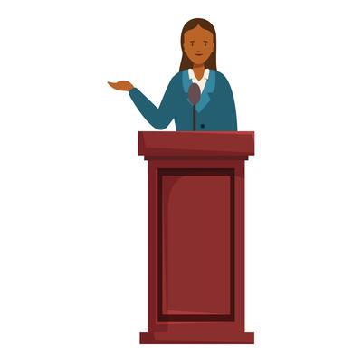 Politician is giving a speech from a tribune