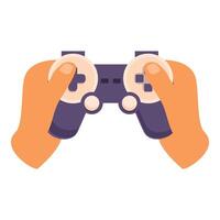 Gamer holding wireless controller playing video game vector