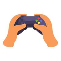 Gamer holding video game controller playing console vector