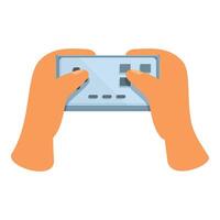 Gamer hands holding portable game console playing video game vector