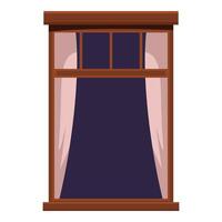 Wooden window frame with curtains covering a dark window vector