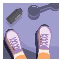 Athlete point of view looking at dumbbell and water bottle vector