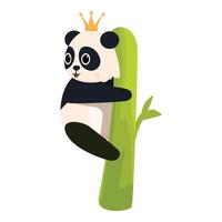 Cute panda bear with crown climbing bamboo tree vector