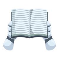 Robot hands holding open book exploring artificial intelligence concept vector