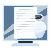 White robot showing electronic document on computer screen vector