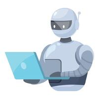 Modern robot using laptop working online artificial intelligence vector