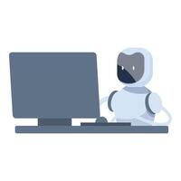Robot working from home office using desktop computer vector
