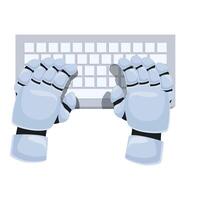 Robot hands typing on keyboard, artificial intelligence working on computer vector