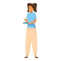 Woman controlling drone with remote controller, modern technology concept vector