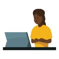 Young woman working from home using digital tablet on desk vector