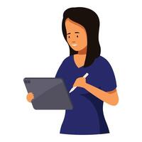 Woman designer is using a digital tablet and stylus for her creative work vector