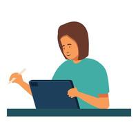 Young woman designer using graphic tablet and stylus for drawing and design work vector