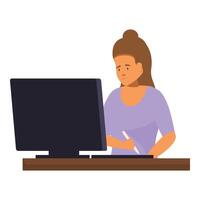 Young designer woman working on graphic tablet and computer vector