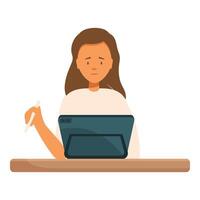 Young female designer is using a graphics tablet and stylus at her desk vector