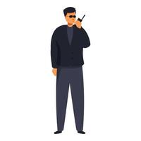 Security guard using walkie talkie standing guard vector