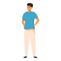 Young man standing with hands on hips looking aside vector