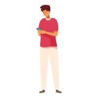Man standing and using smartphone, browsing internet, reading news, chatting online vector