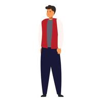 Young man standing with hands in his pockets is thinking and looking away vector