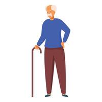 Elderly man with a walking stick is posing in a confident posture vector