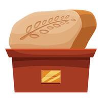 Freshly baked bread loaf resting on display stand with name plate vector