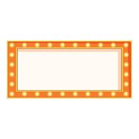 Orange empty rectangular vintage wall sign with light bulbs is shining on white background vector