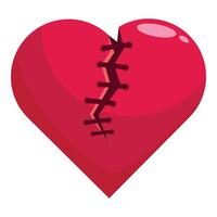 Red broken heart with stitches trying to heal showing love and pain vector