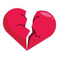 Red heart is broken in two, symbolizing a painful breakup vector