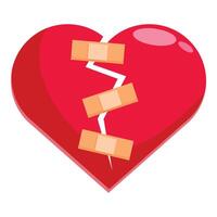 Broken heart being repaired with three bandages vector