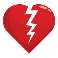 Red broken heart split by lightning bolt symbolizing painful breakup vector