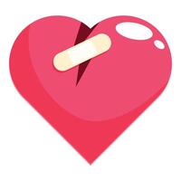 Big red heart with bandage covering crack, showing concept of heartbreak vector