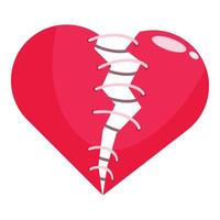 Red broken heart being sewn together with white thread vector