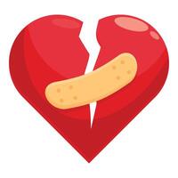Red broken heart with adhesive bandage healing from breakup vector