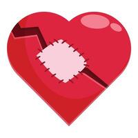 Red broken heart with patch trying to heal from breakup vector