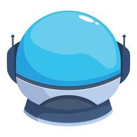 Blue robot head wearing futuristic helmet exploring artificial intelligence vector