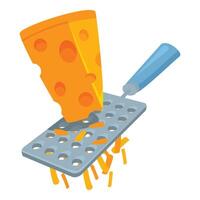 Grating big piece of cheese with metal grater vector
