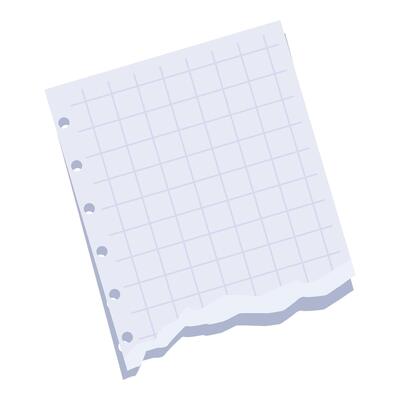 Blank torn squared paper sheet is folded on white background